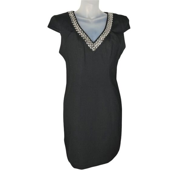 BCBGeneration Black Dress With Silver Beaded Neckline Accent Size Small - Picture 1 of 7